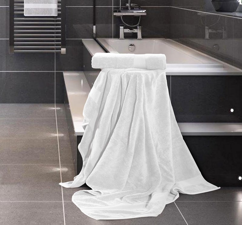 Siesta Zen 2 x Jumbo Bath Towels Extra Large 100% Cotton Premium Quality Jacquard Border Bath Sheet (90x180) - 600 GSM Ultra Absorbent Bathroom Towels Set for Spa Hotel and Home Use (White) - Image 4